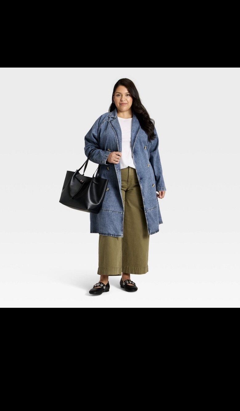 Women Denim Trench Coat With Belt Ava & Viv Size 1X Shabby Chic